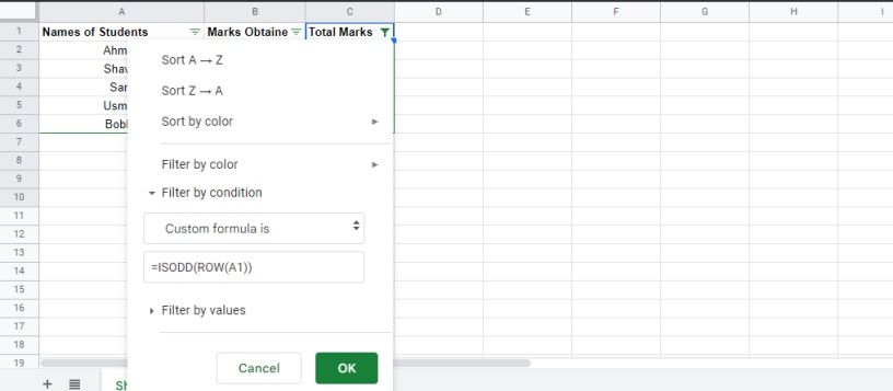 Filter by Condition in Google Sheets