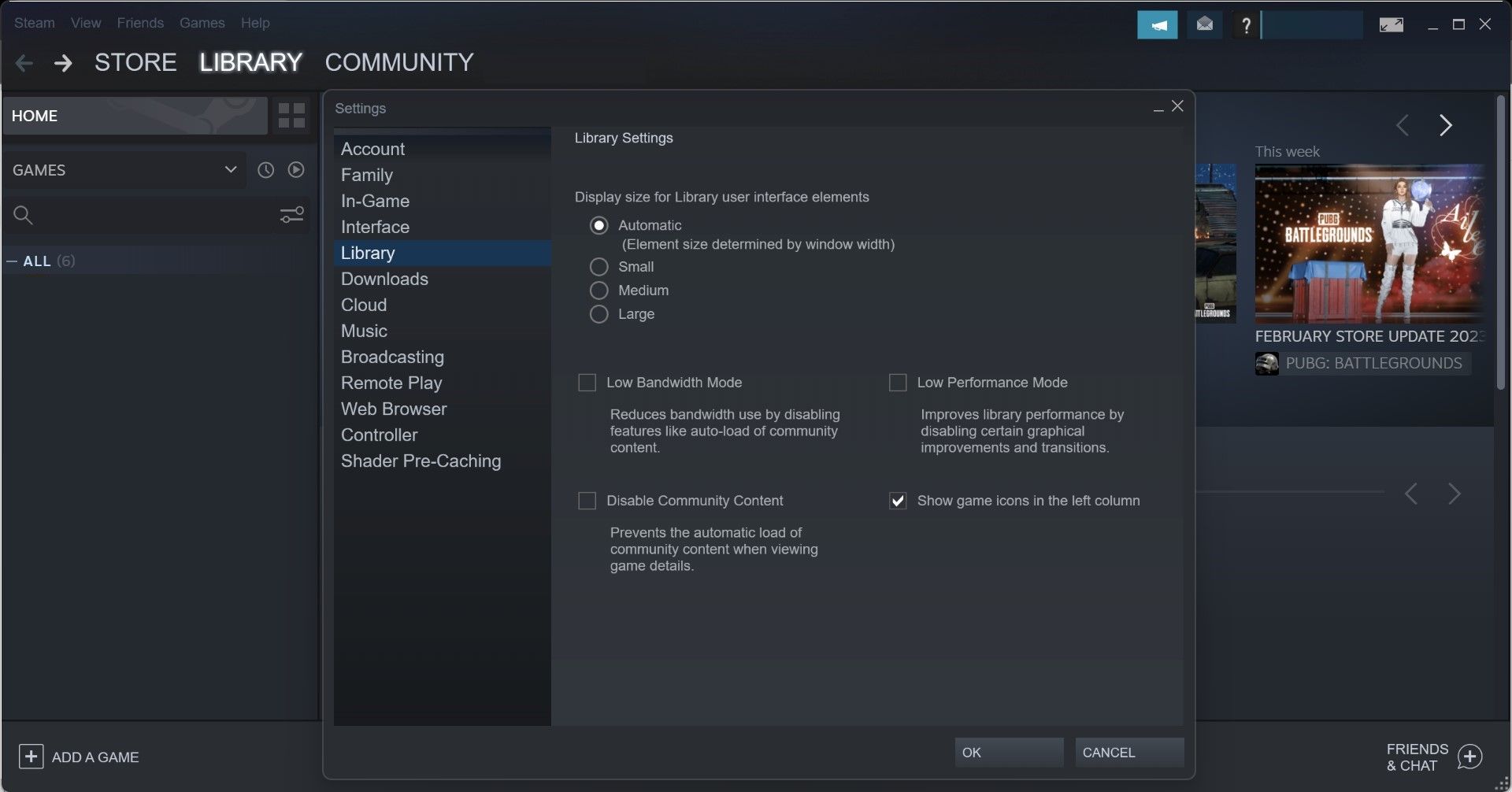 Change Certain Settings in the Library Tab of the Steam Client