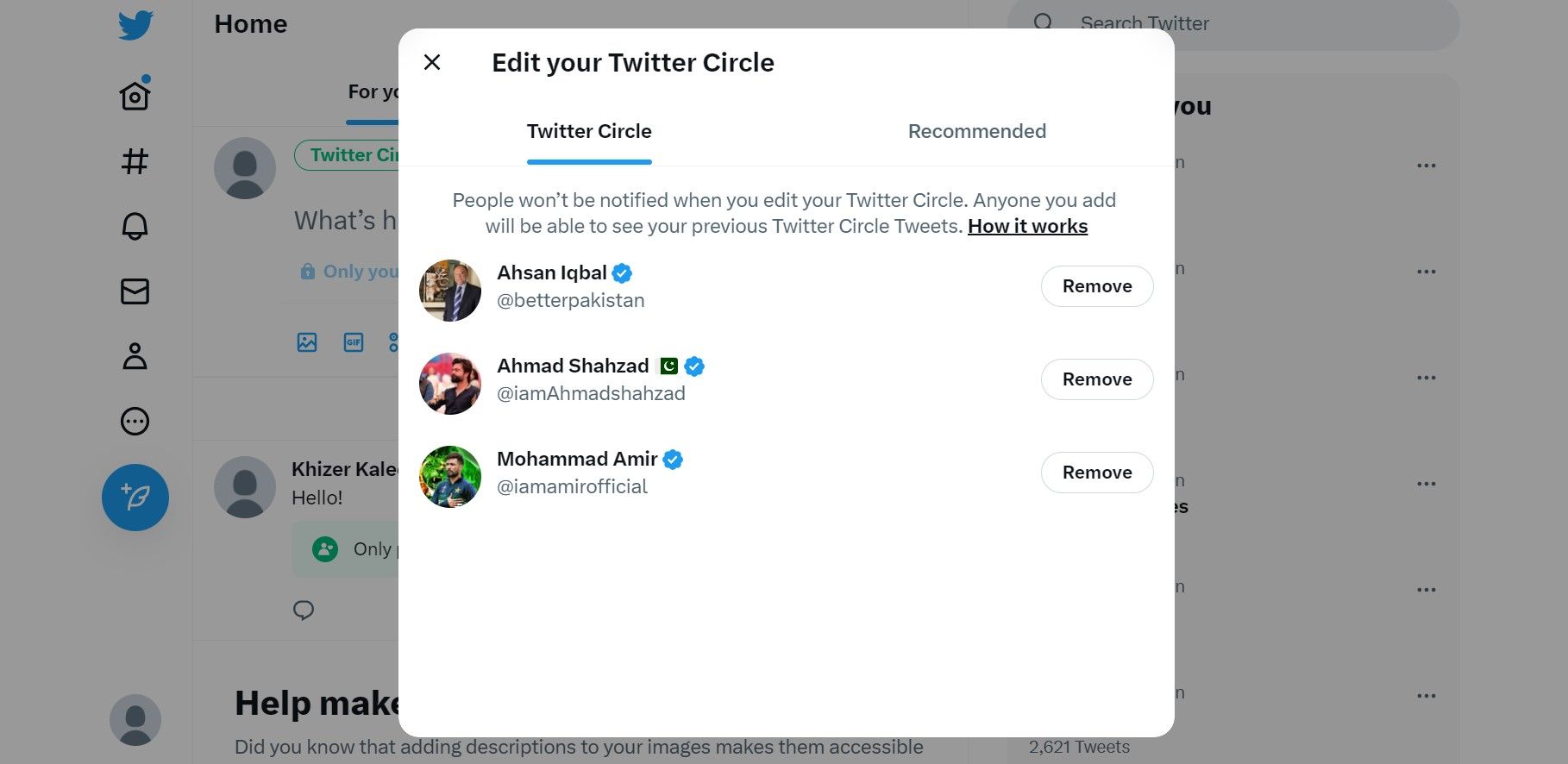 Adding users in Twitter Circle