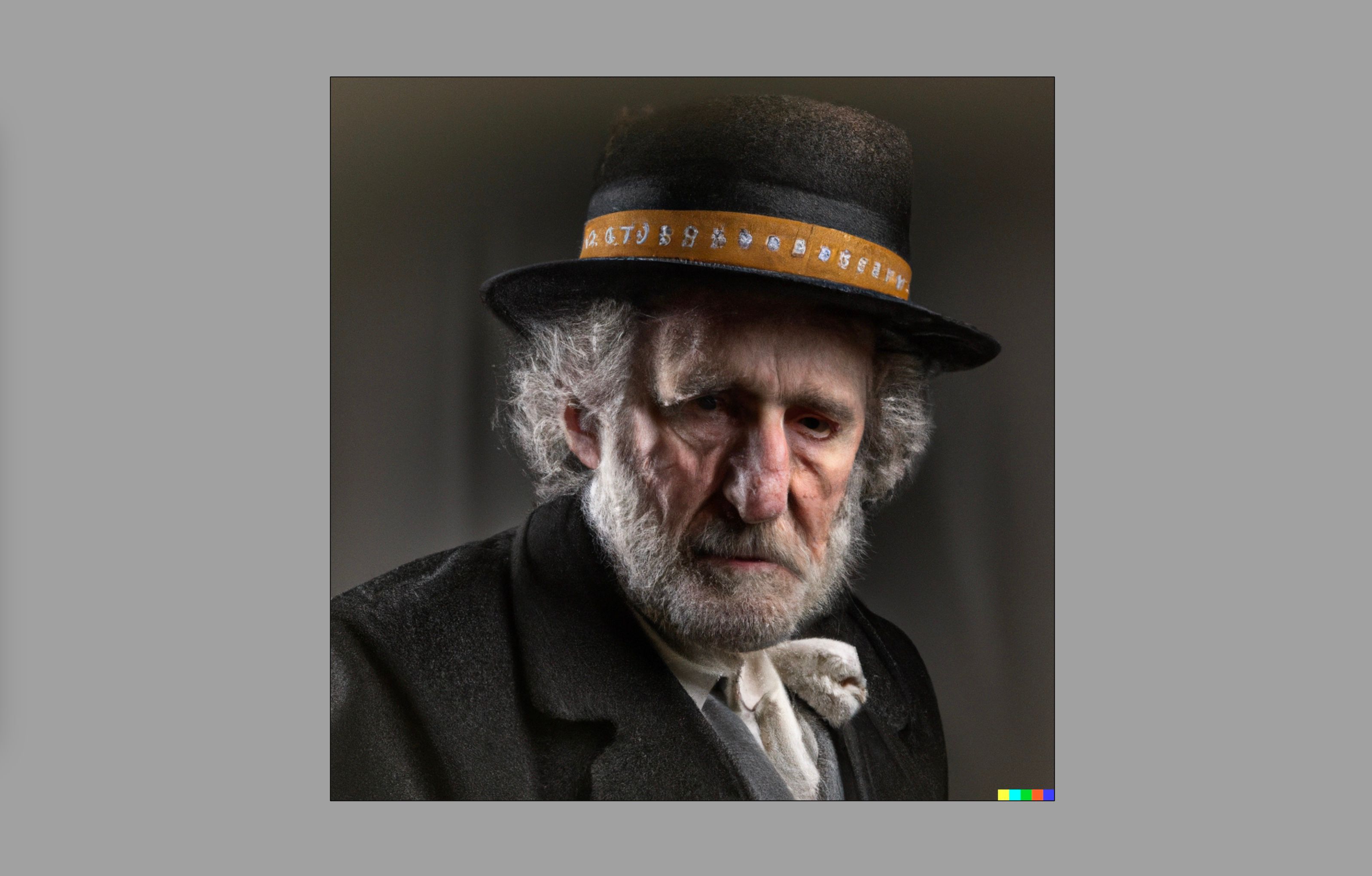 Photorealistic portrait of a man in a hat, generated with Dall-E