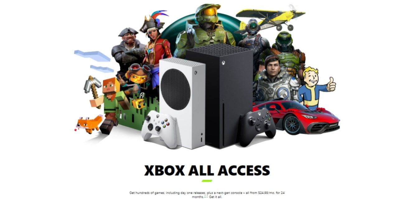 اسکرین شات گرفته شده از پست رسمی Xbox برای Xbox All Access که هنر تبلیغاتی اصلی آنها را نشان می دهد