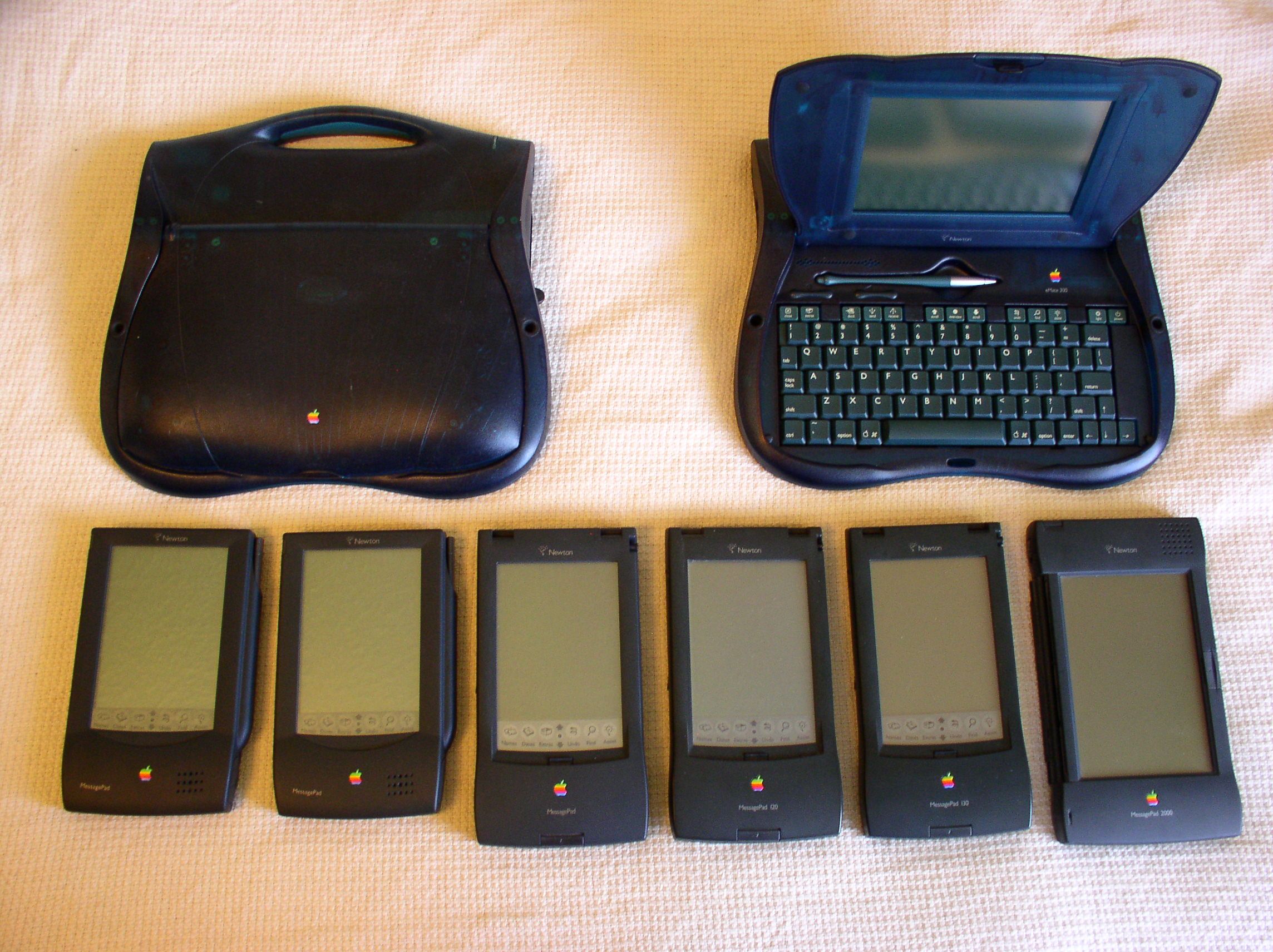 All versions of the Apple Newton together on a table