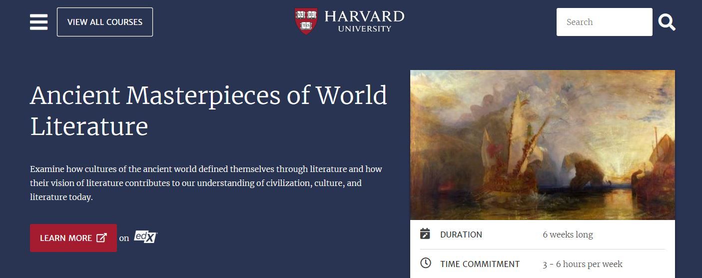 A Screenshot of Harvards Free Ancient Masterpieces of World Literature Course
