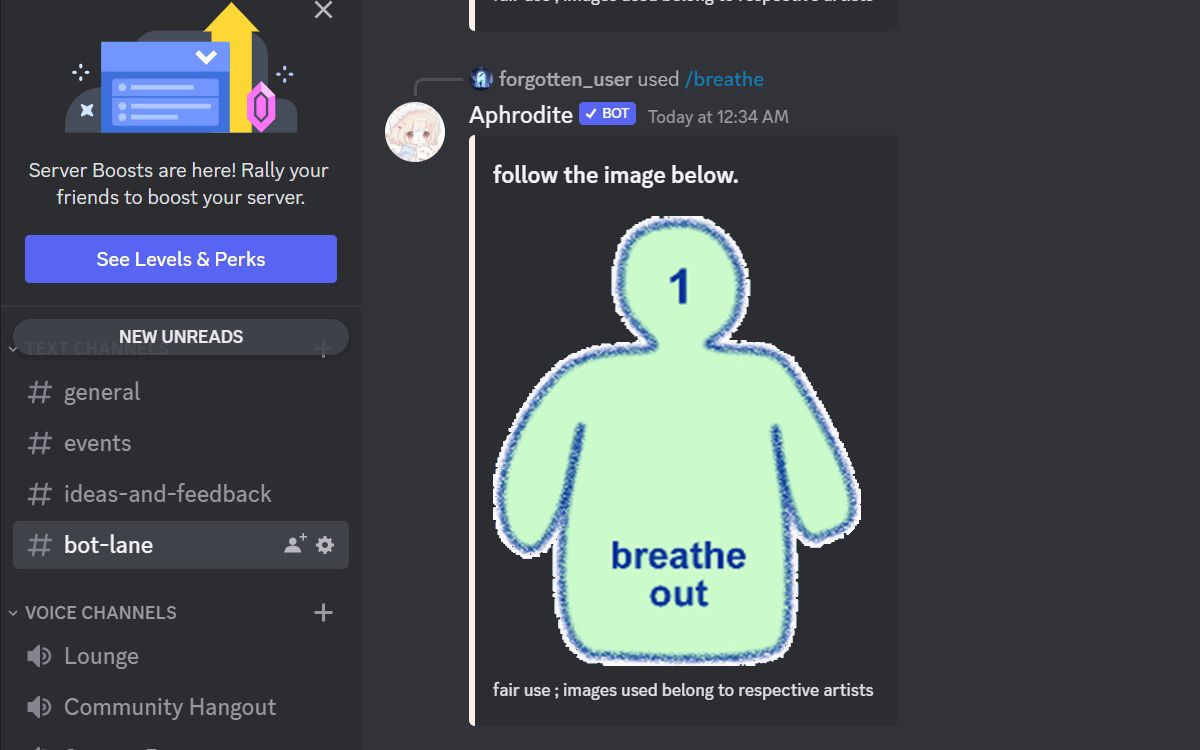 Breathing exercise in the Aphrodite bot