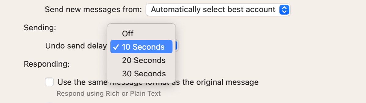 Undo send settings in Apple Mail on macOS