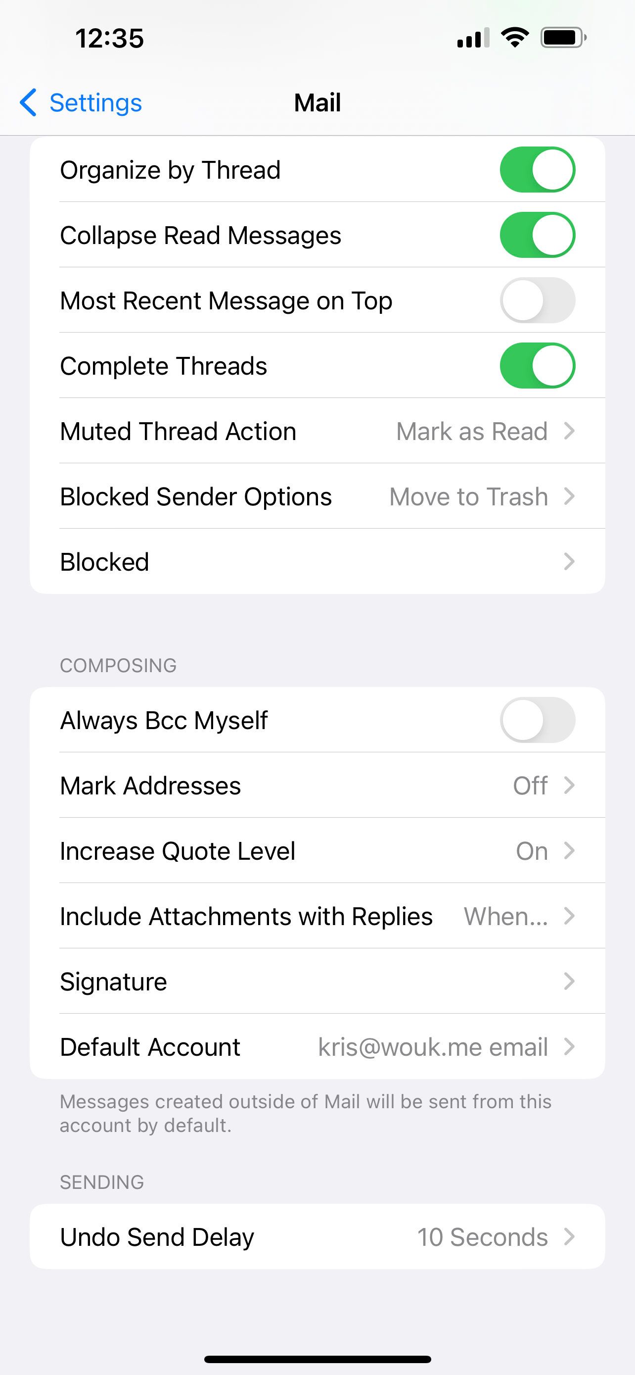 Mail settings on iPhone