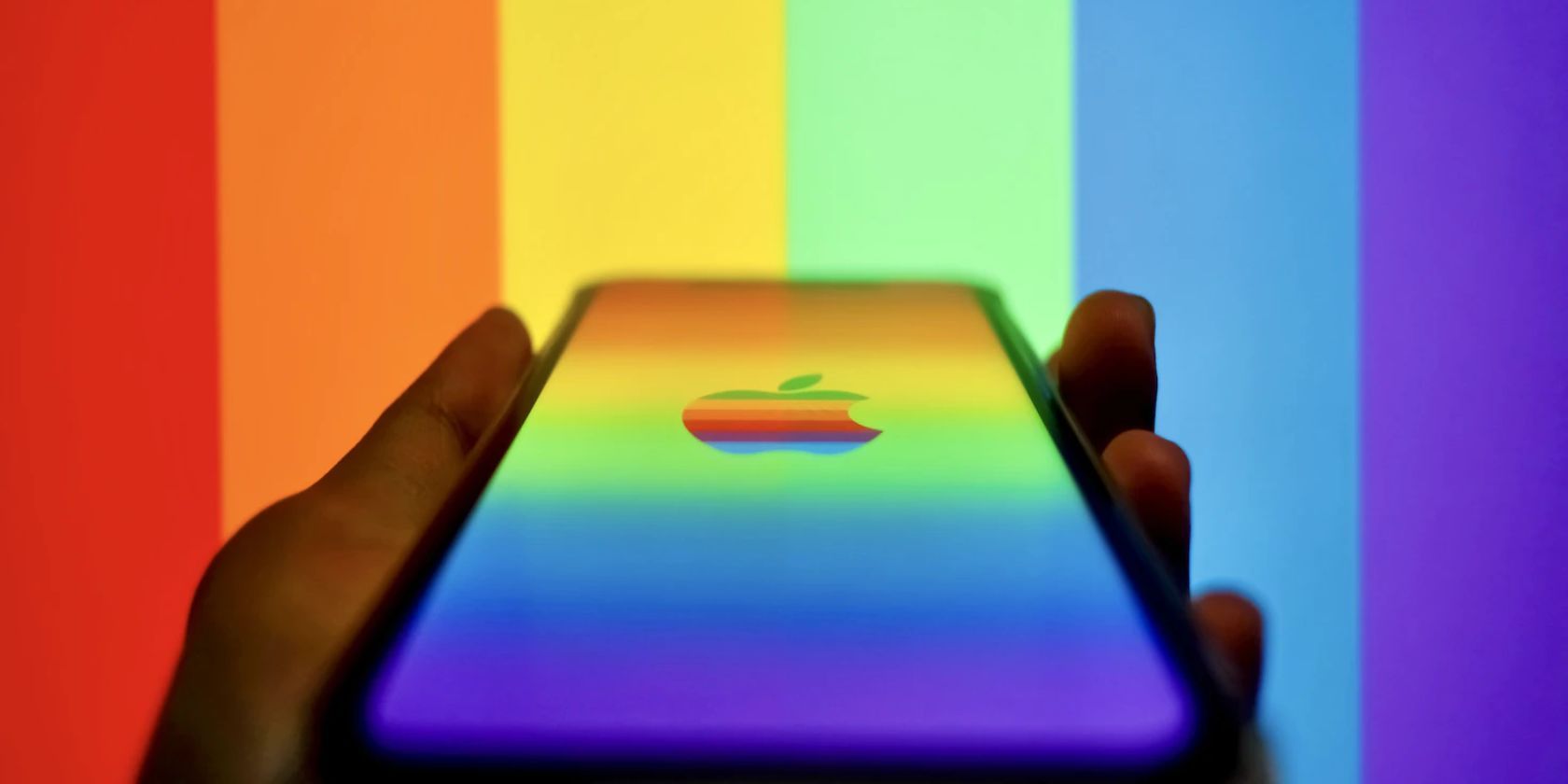 Apple rainbow logo on an iPhone