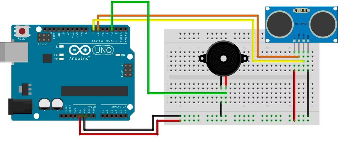 Wiring diagram untuk Arduino dan sensor ultrasonik