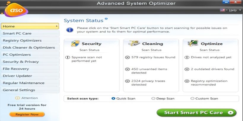 Advanced System Optimizer Home Page