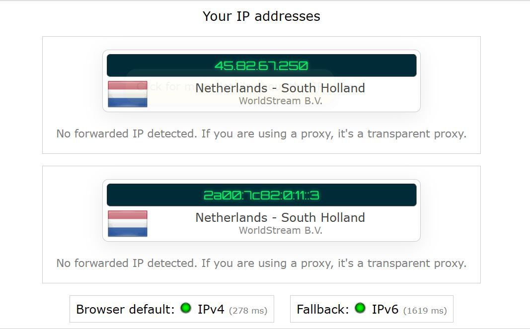 Screenshot of Atlas VPN's leak test