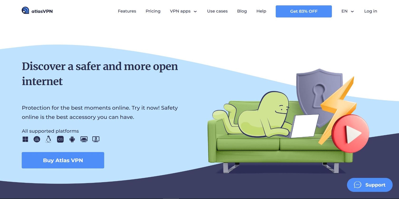 Screenshot of Atlas VPN homepage