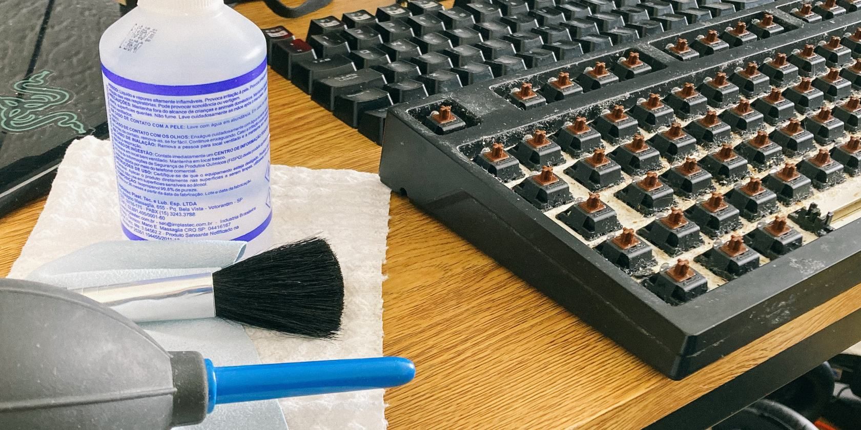 a dirty keyboard being cleaned