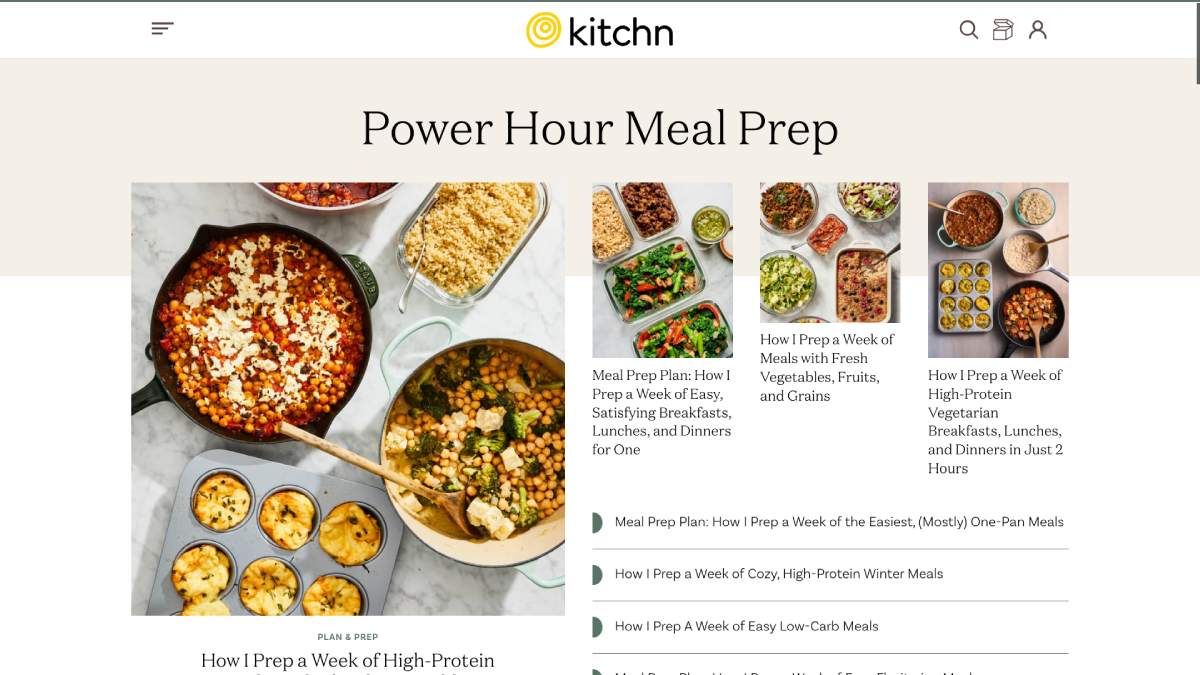 The Kitchn's Power Hour series teaches home cooks how to prep meals for the whole work week in just one or two hours of cooking on the weekend
