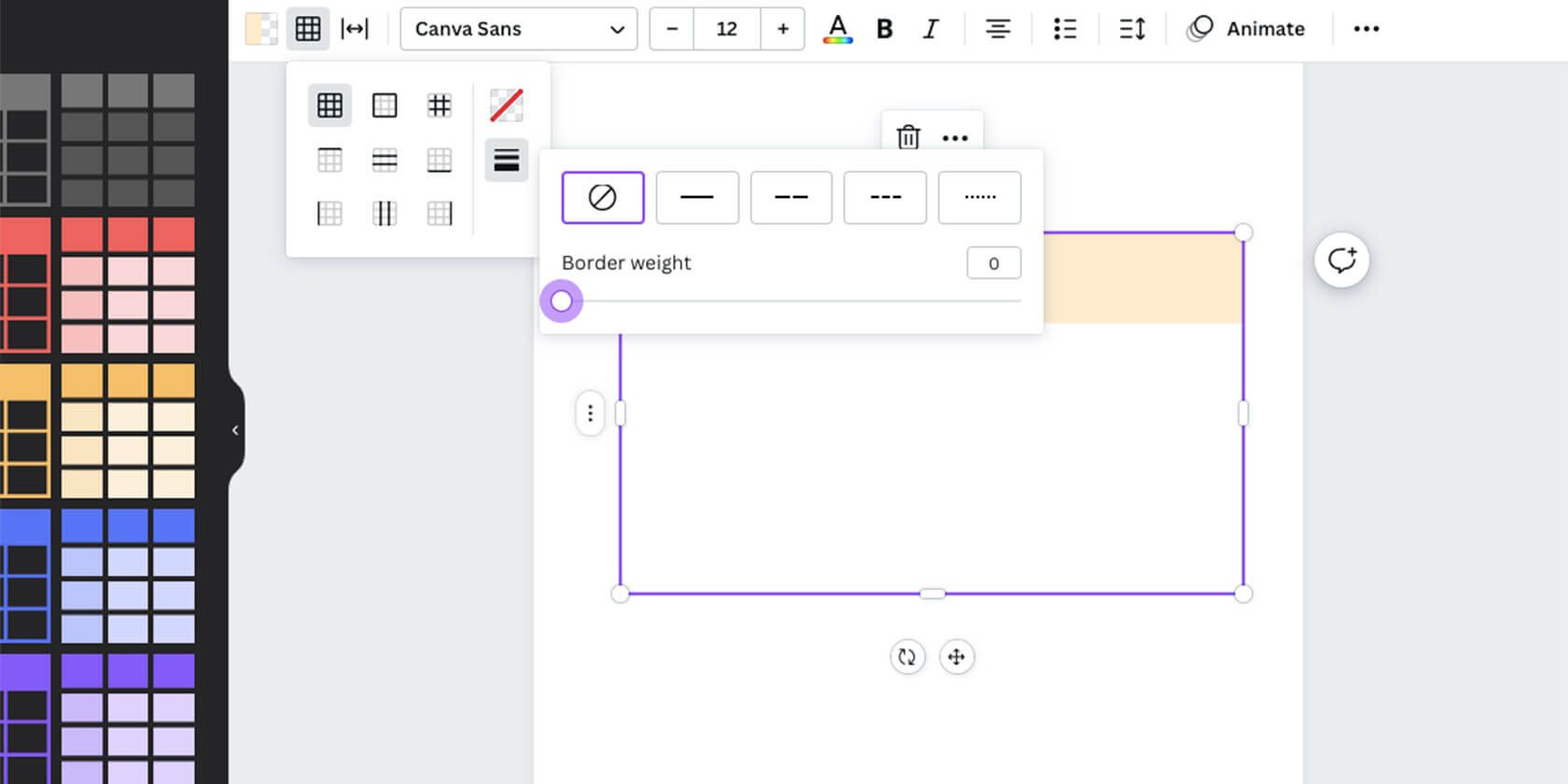 table borders in Canva