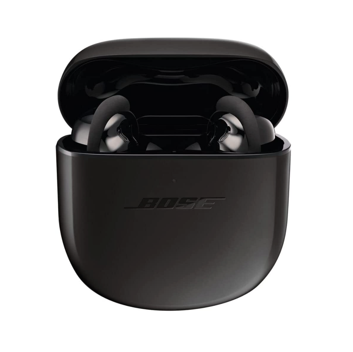 A pair of Bose QuietComfort Noise-Canceling Earbuds II in their charging case