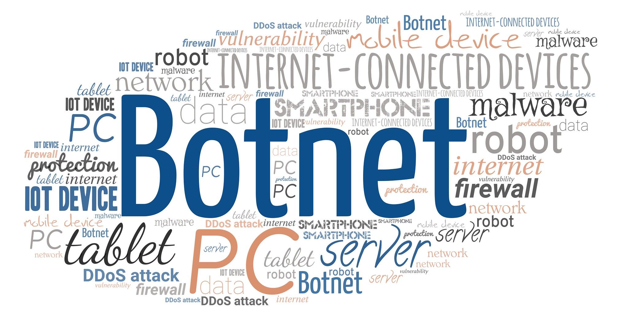 gráfico digital de varios términos relacionados con botnet