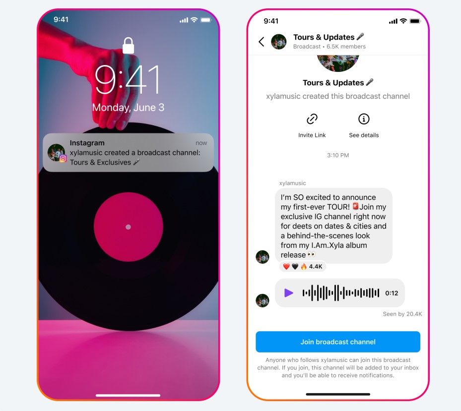 Instagram wprowadza kanały transmisji Broadcast channel example instagram