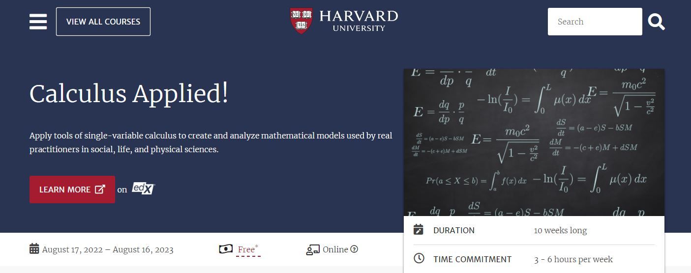 A Screenshot of Harvards Free Calculus Applied Course