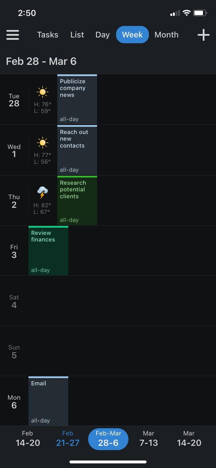 Calendars Planner & Organizer app weekly view