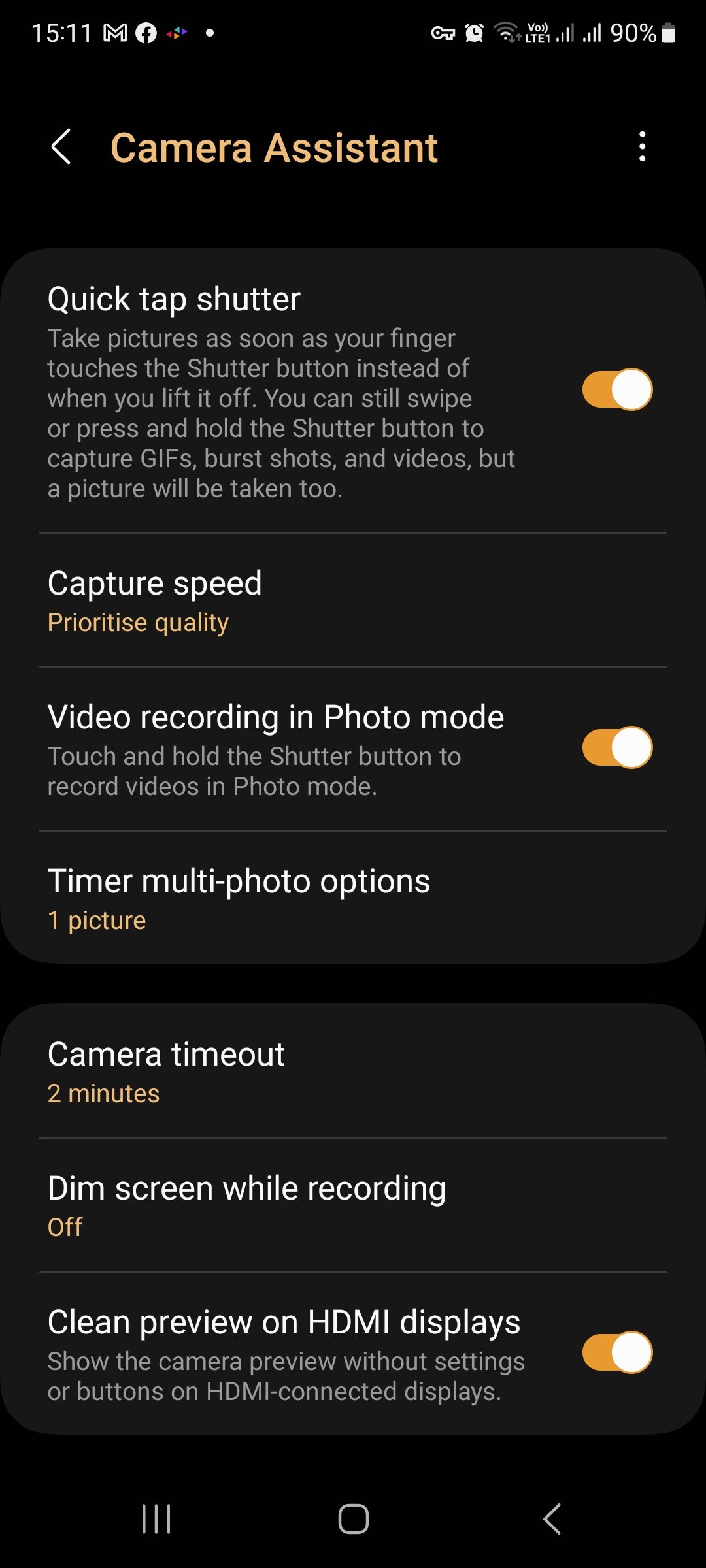 the camera assistant quick tap shutter option