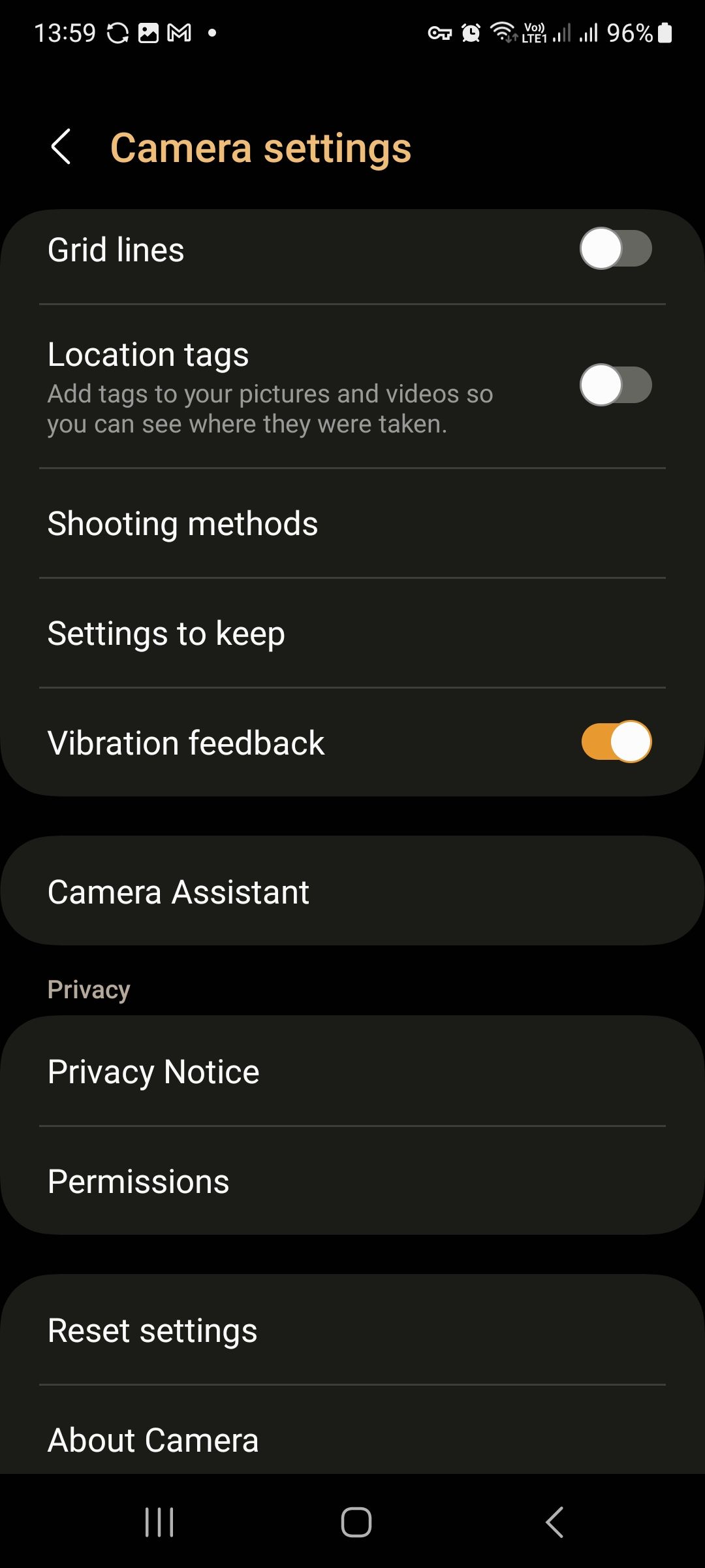 the camera assistant menu added to camera settings