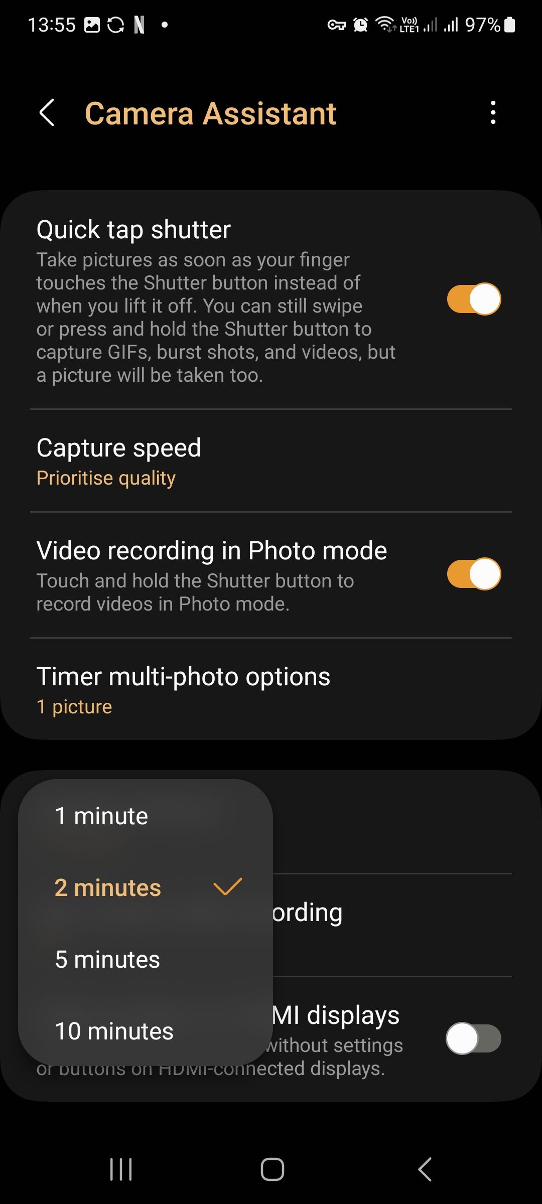changing camera assistant timeout interval