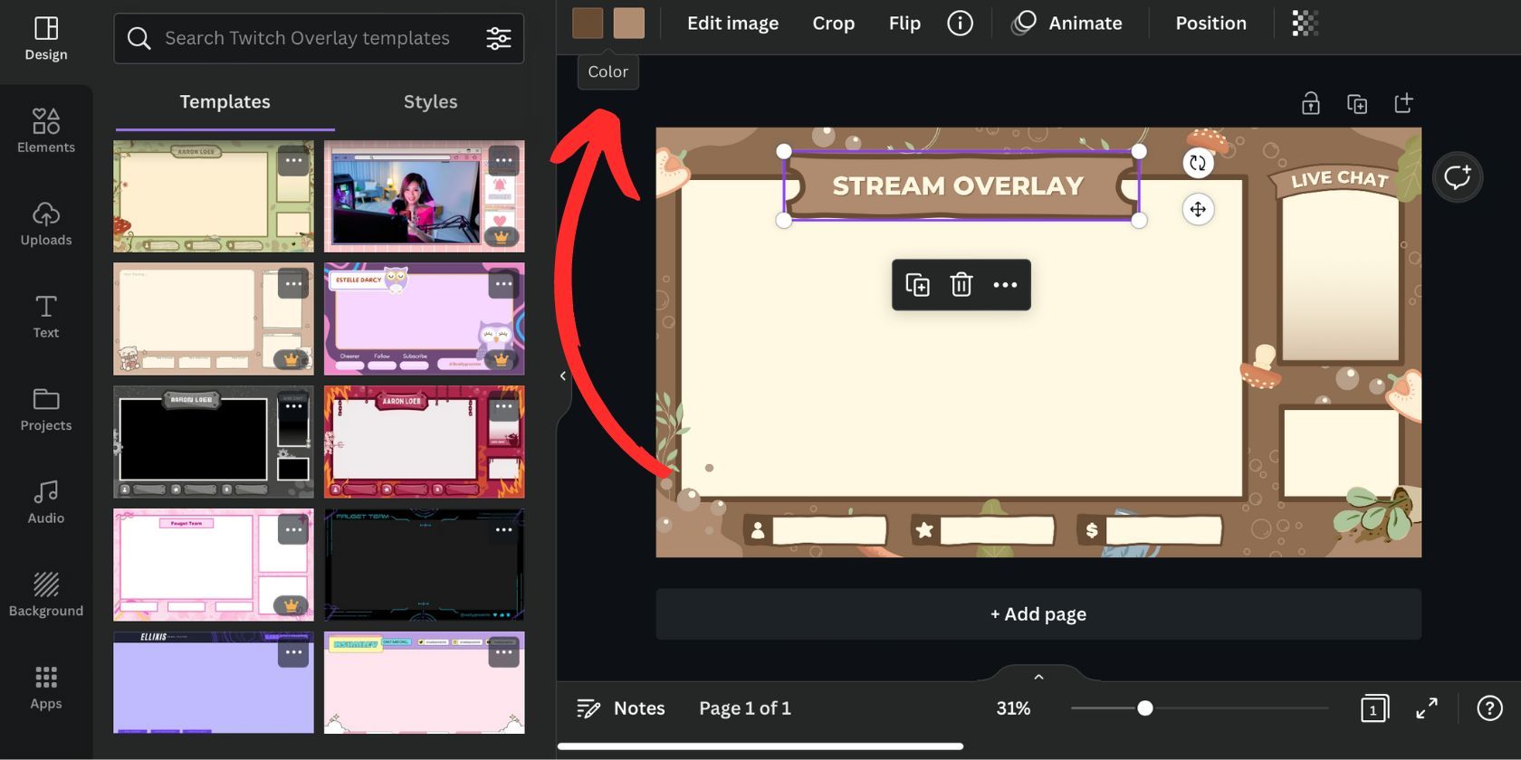Changing the Colors on a Twitch Overlay in Canva