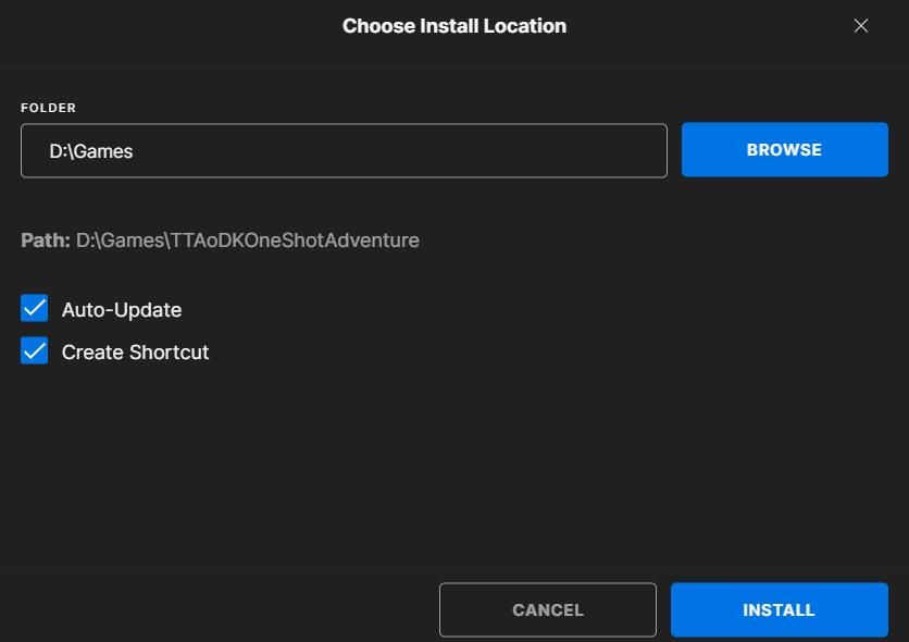 The Install option in Epic Games
