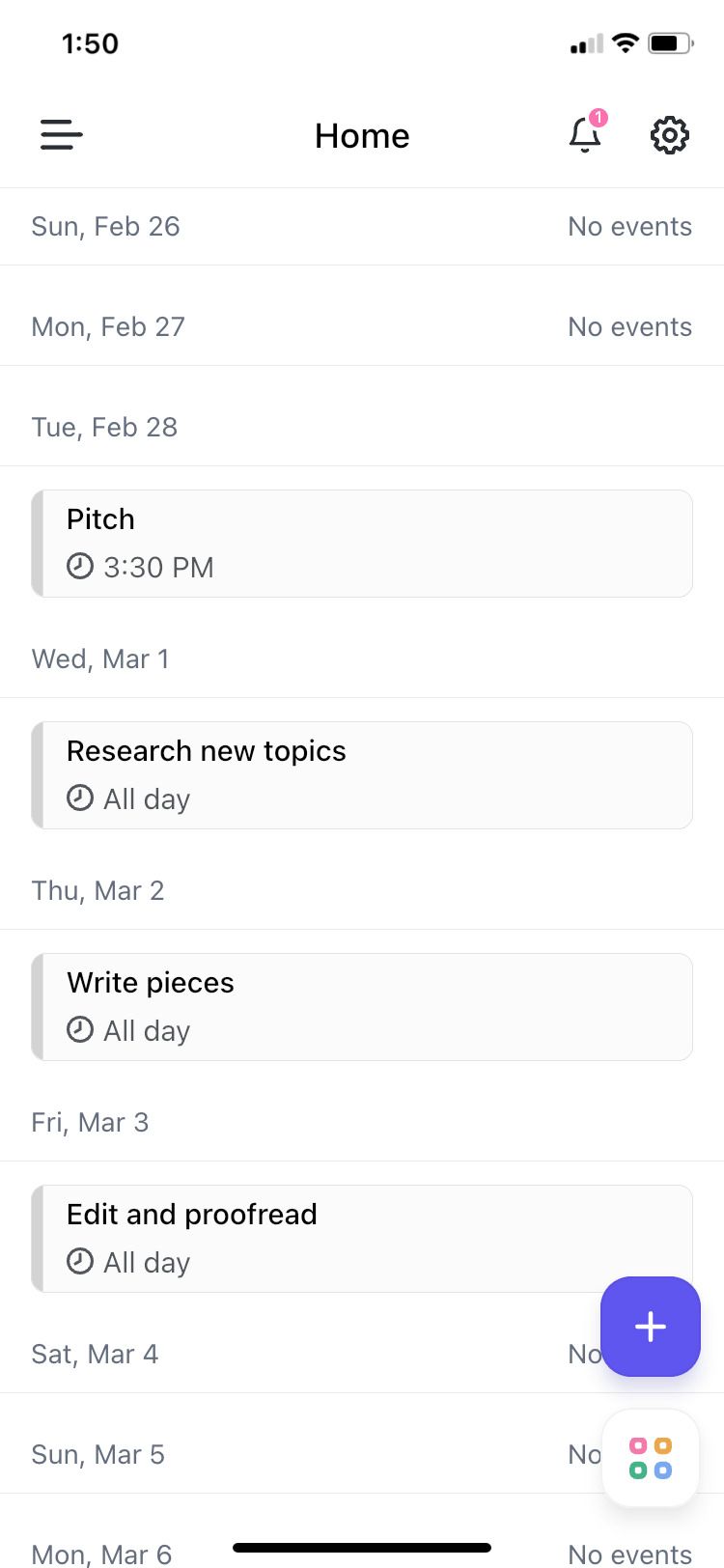 ClickUp app calendar for day theming