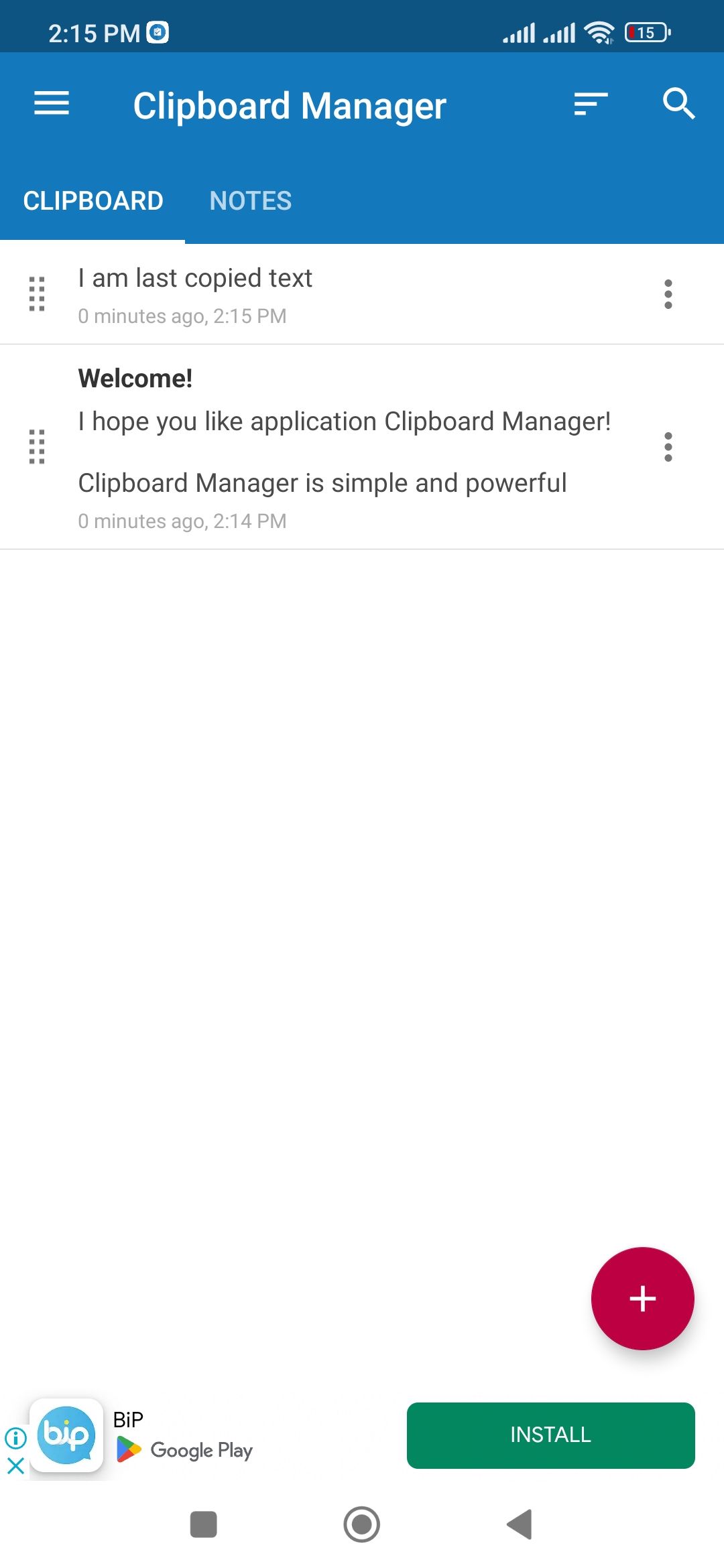 Clipboard Manager by devdnua - Main Screen
