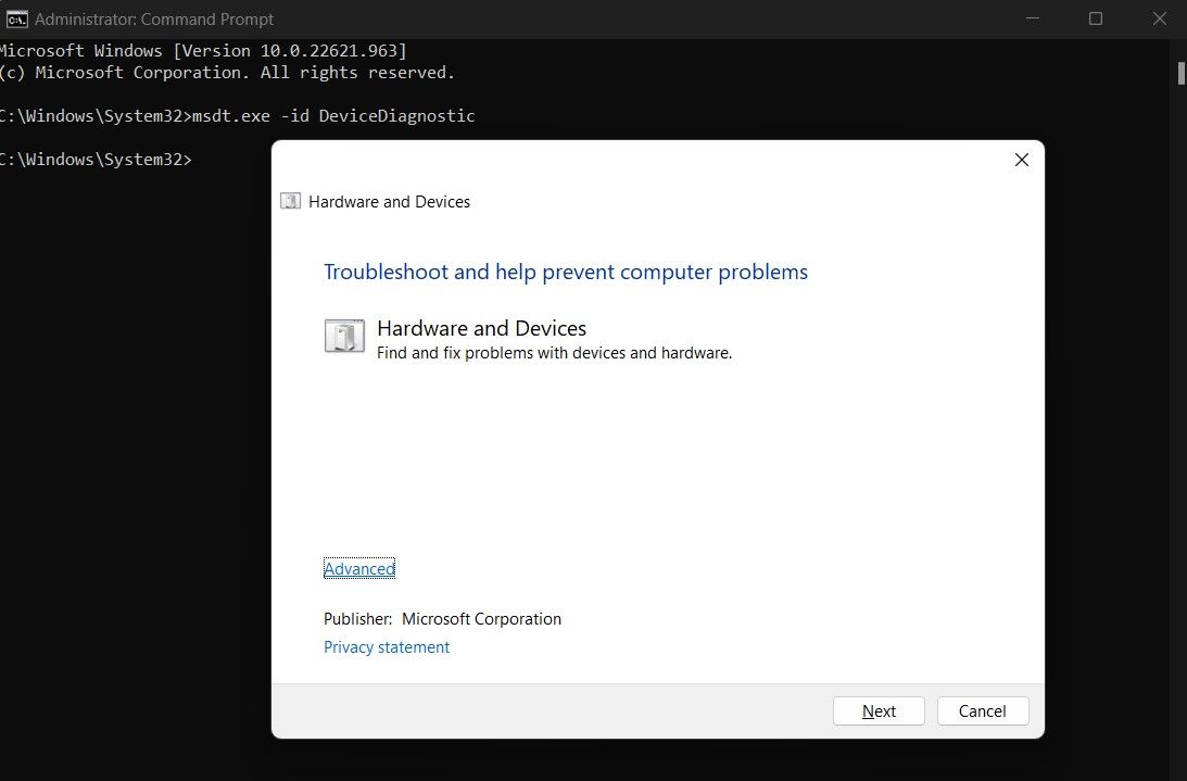 Screenshot showing troubleshooting prompts on Command Prompt