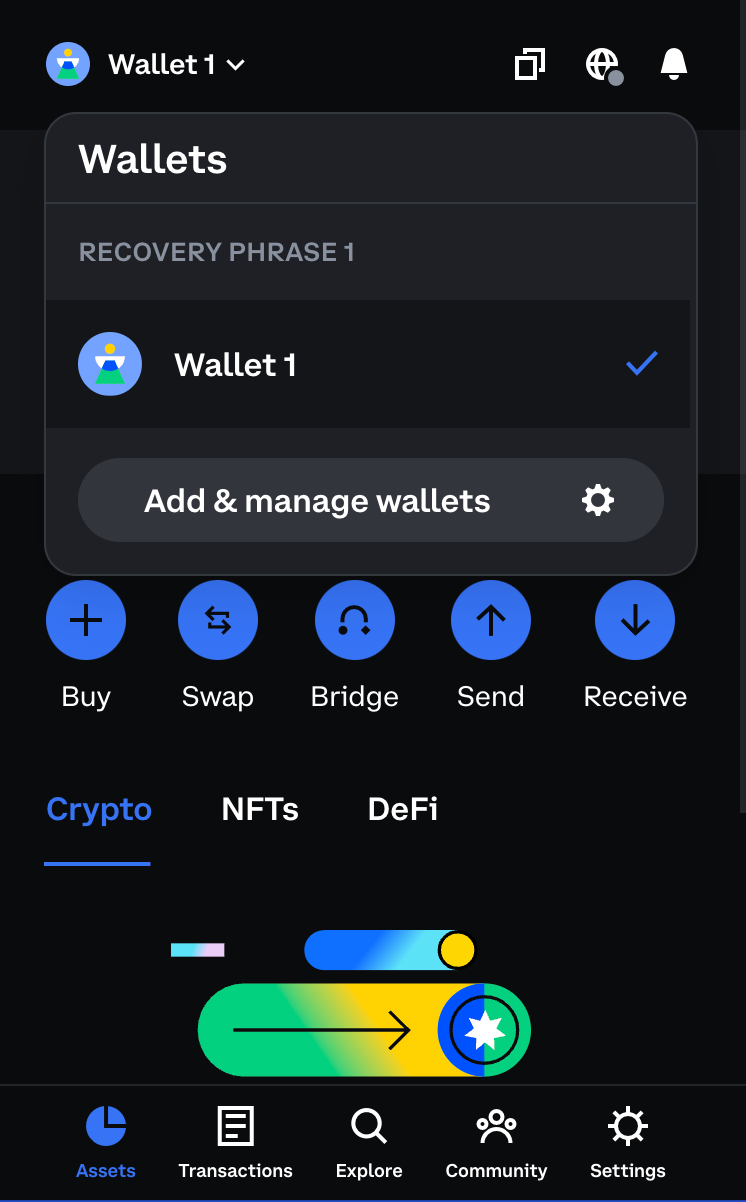 Coinbase Wallet screenshot of Chrome extension