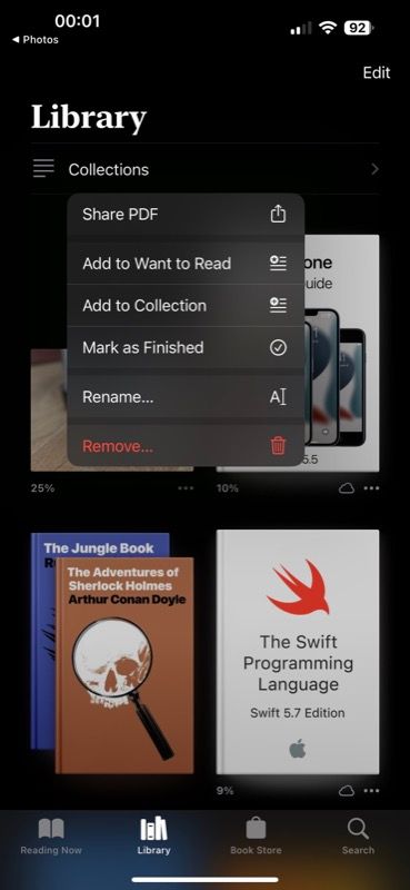 Share PDF option in Books app