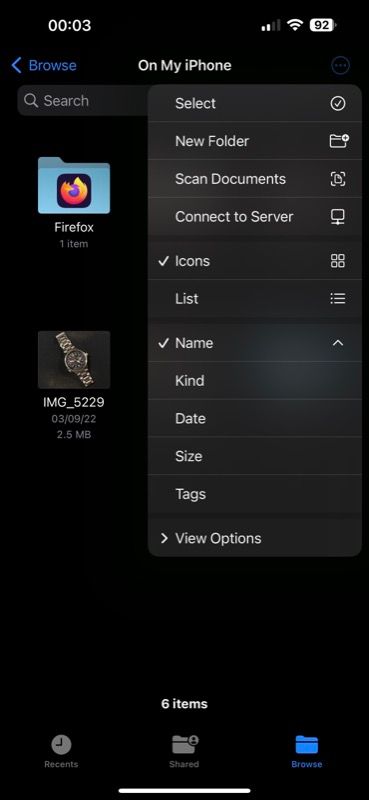 Select option in Files app