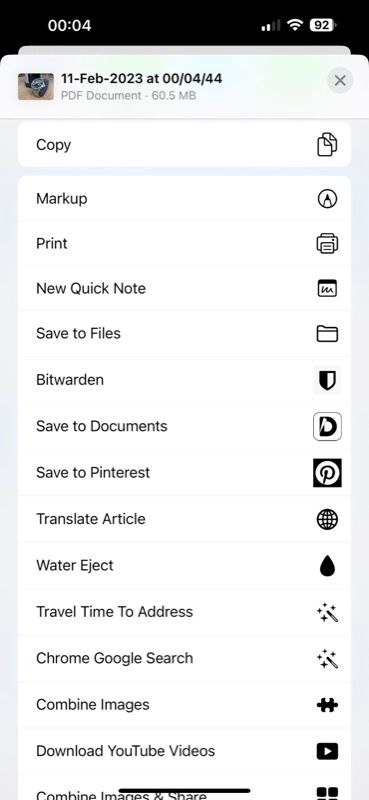 iOS Share Sheet in PDF Photos
