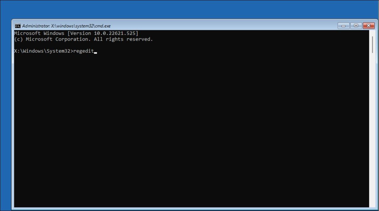 command prompt windows recovery environment regedit