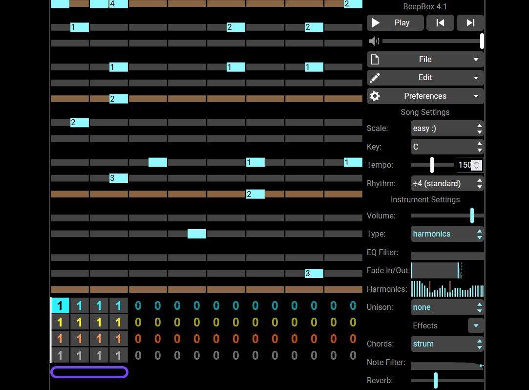 Composing Song on BeepBox Music Generator