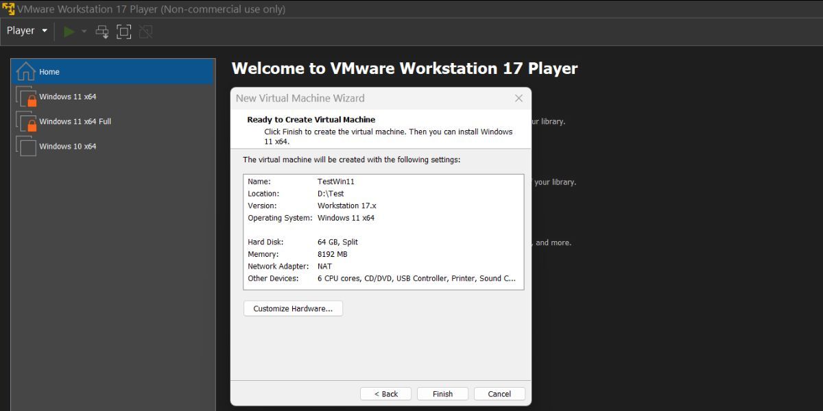 Configuring resources of Windows 11 Virtual Machine In VMware Workstation 17 Player