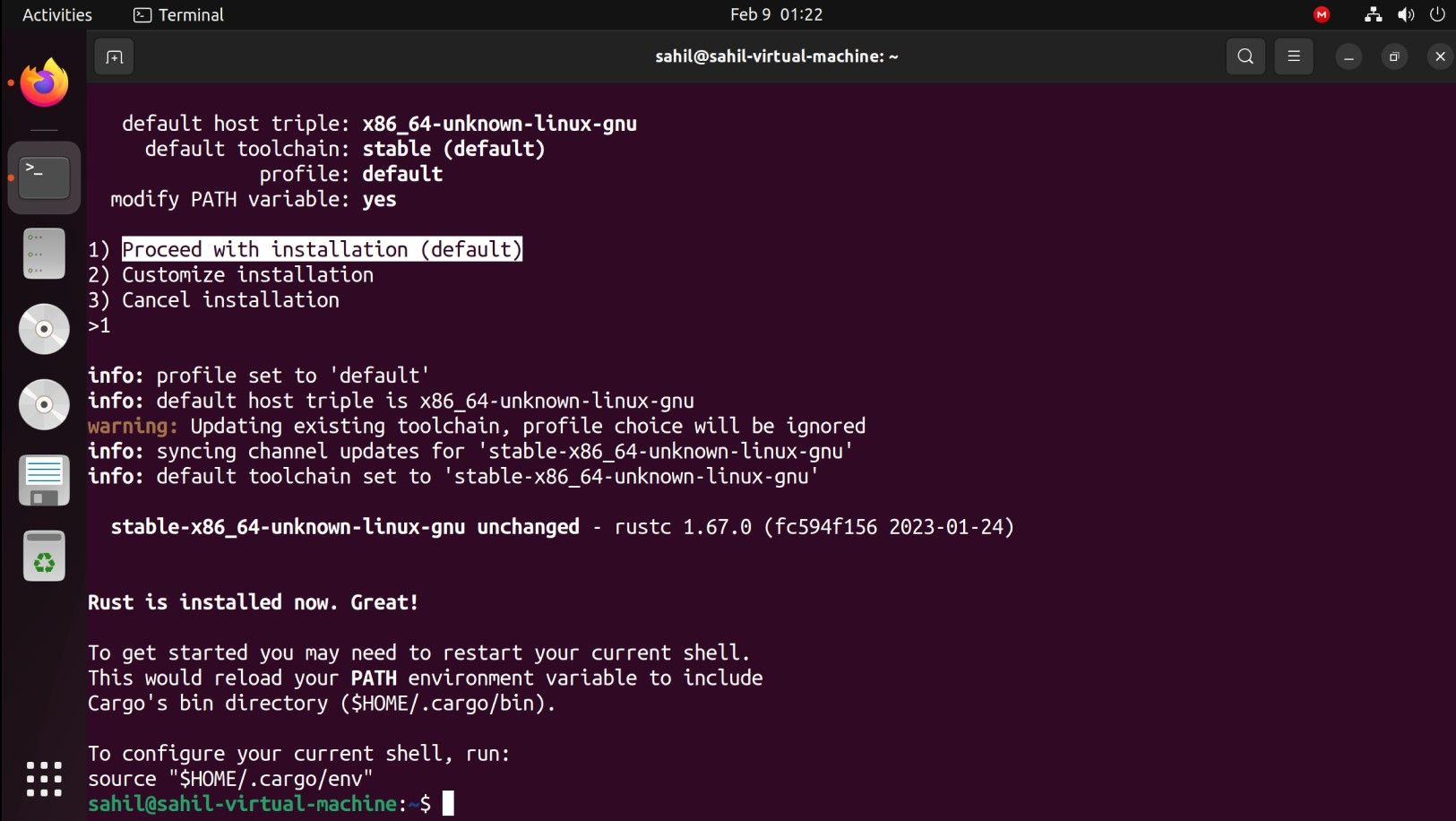 Jendela terminal Ubuntu dengan potongan kode