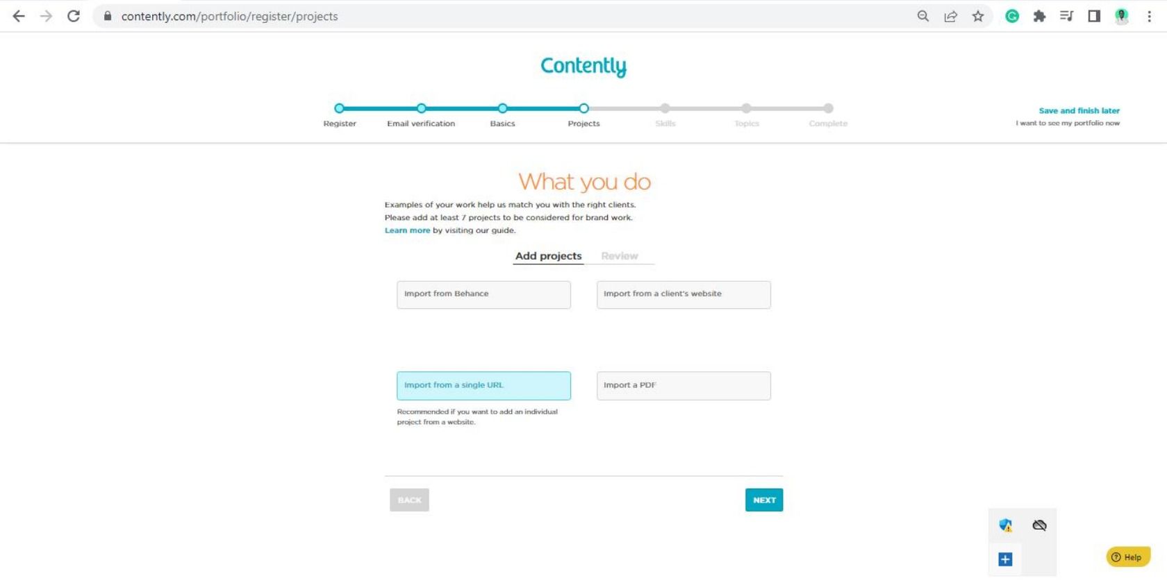 Contently add your project page
