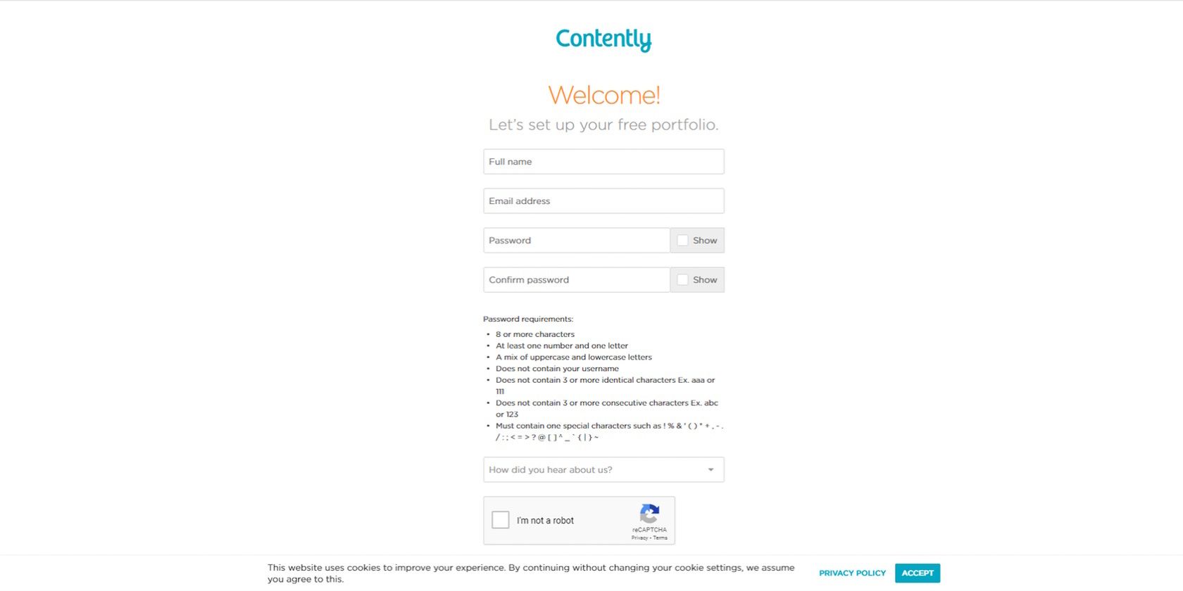 Contently sign-up page screenshot