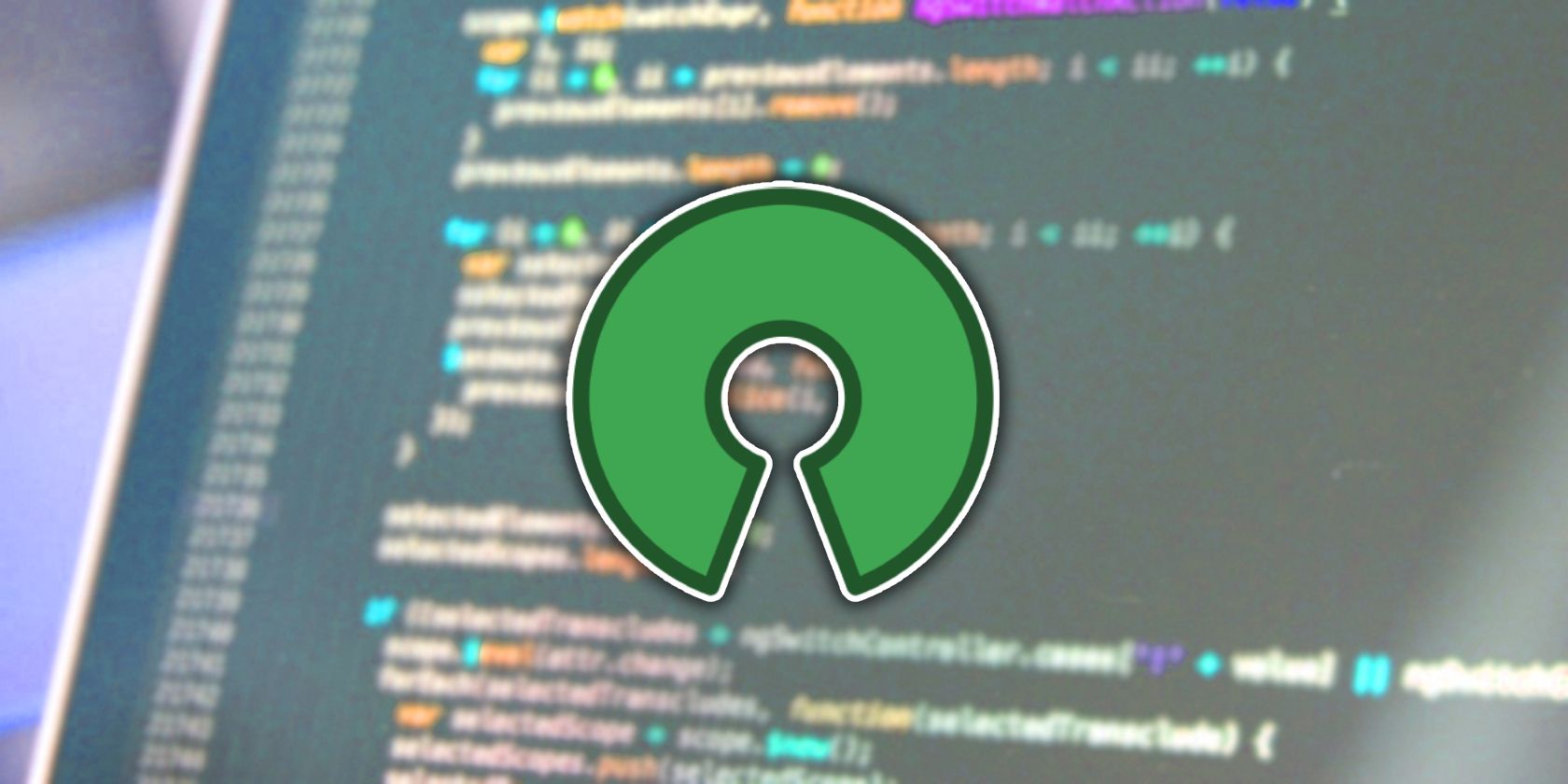 the open source initiative logo with a code editor in the background