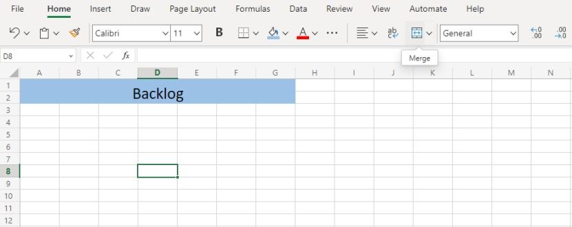 Create Title of the Backlog table