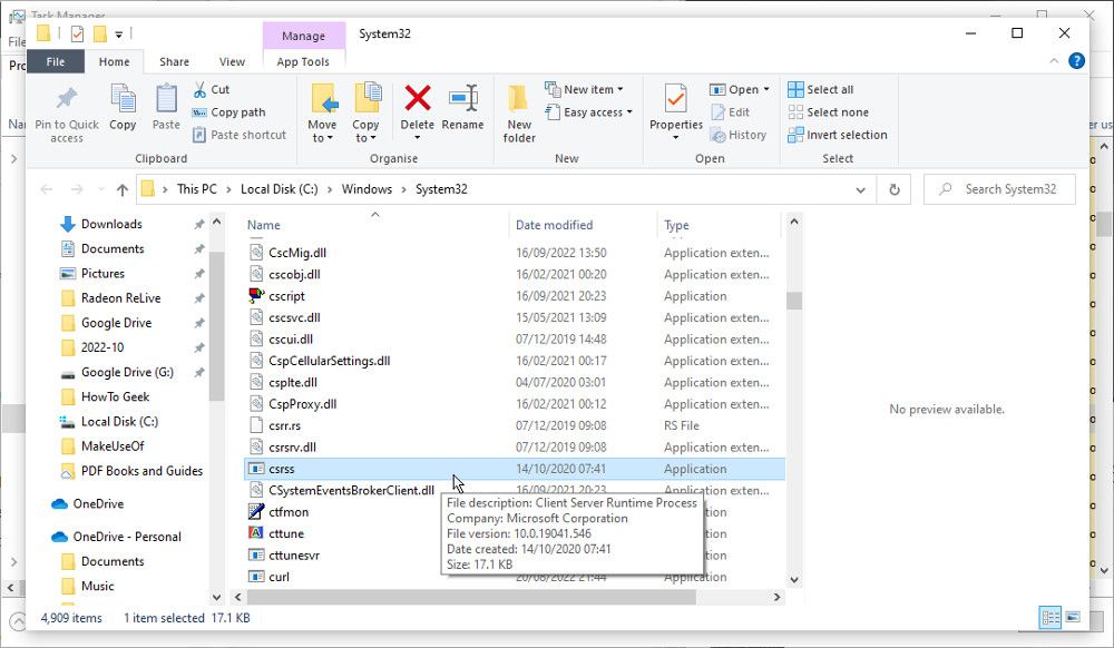 The csrss process file in folder location