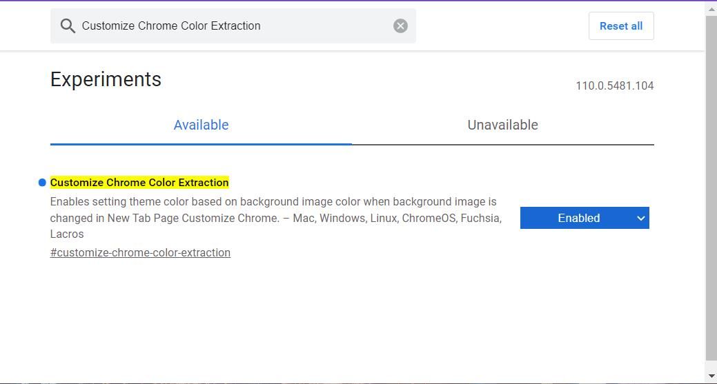 گزینه Customize Chrome Color Extraction