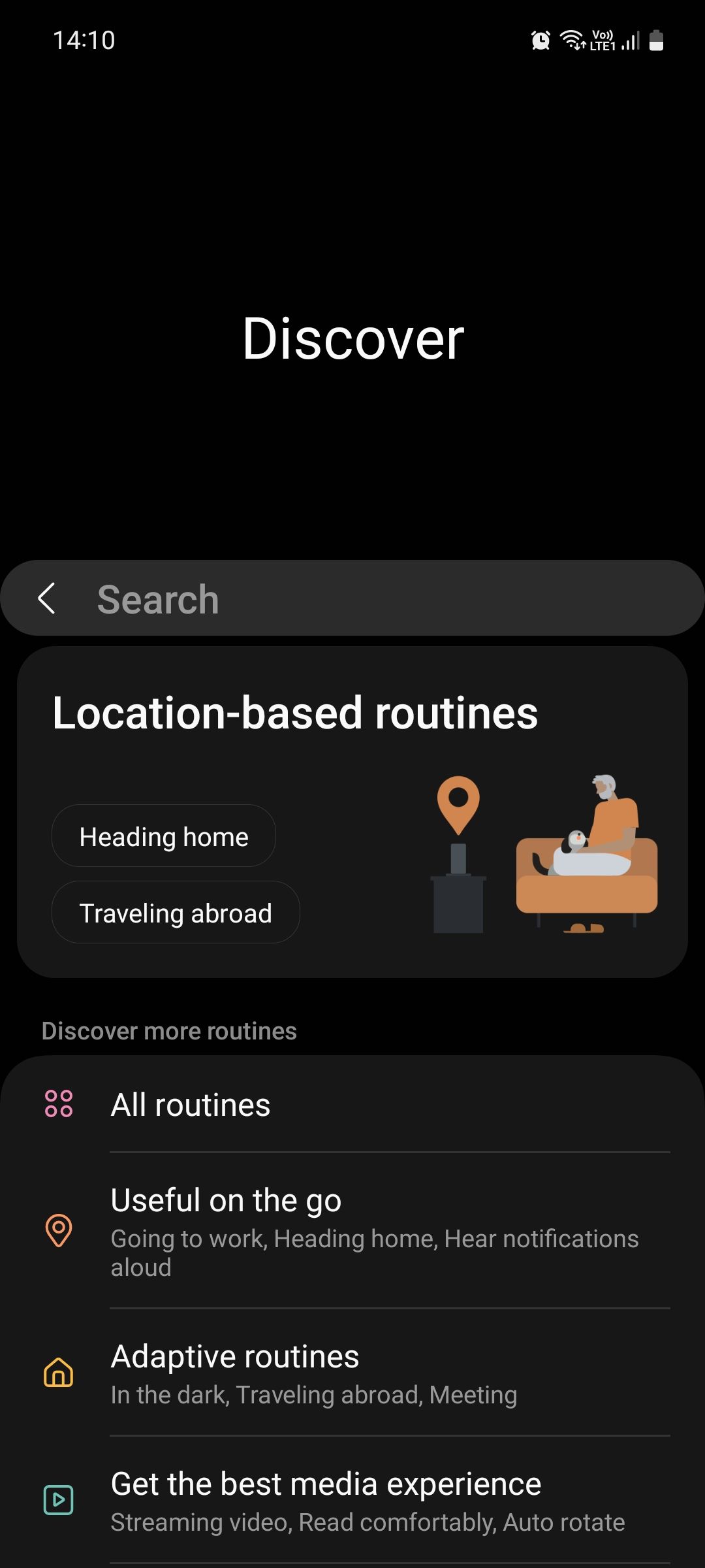 Discover menu on Samsung Modes and Routines