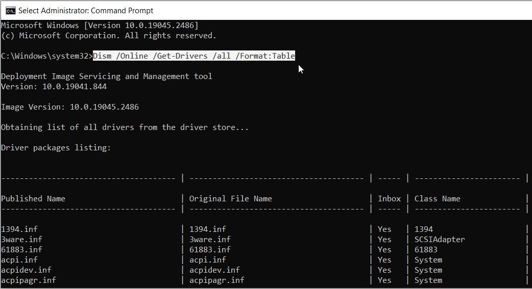 Displaying device information on the Command Prompt