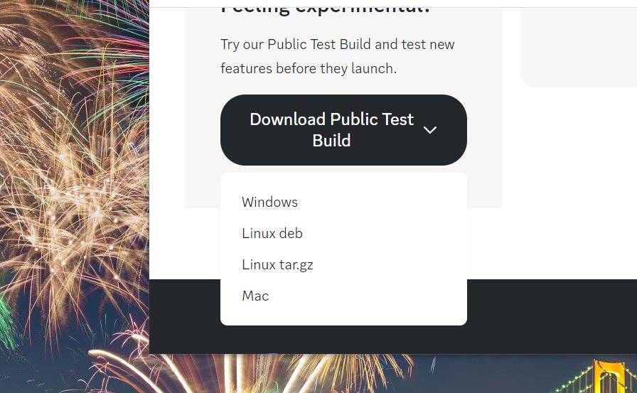 The Download Public Test Build button 