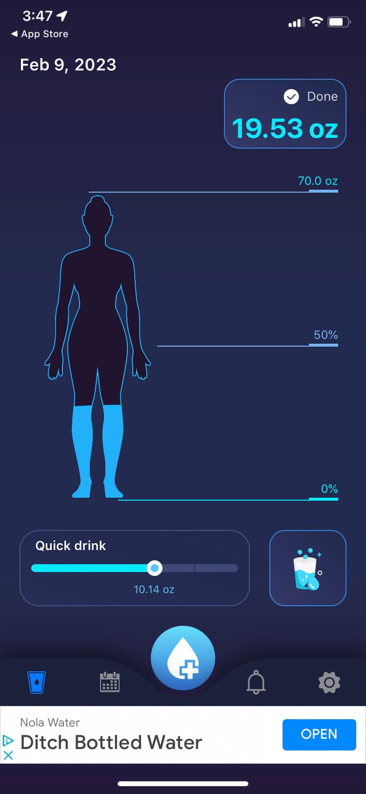 Drink Water app home screen