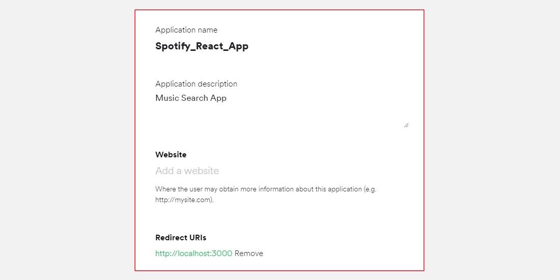Trang cài đặt ứng dụng trên bảng điều khiển dành cho nhà phát triển của spotify.